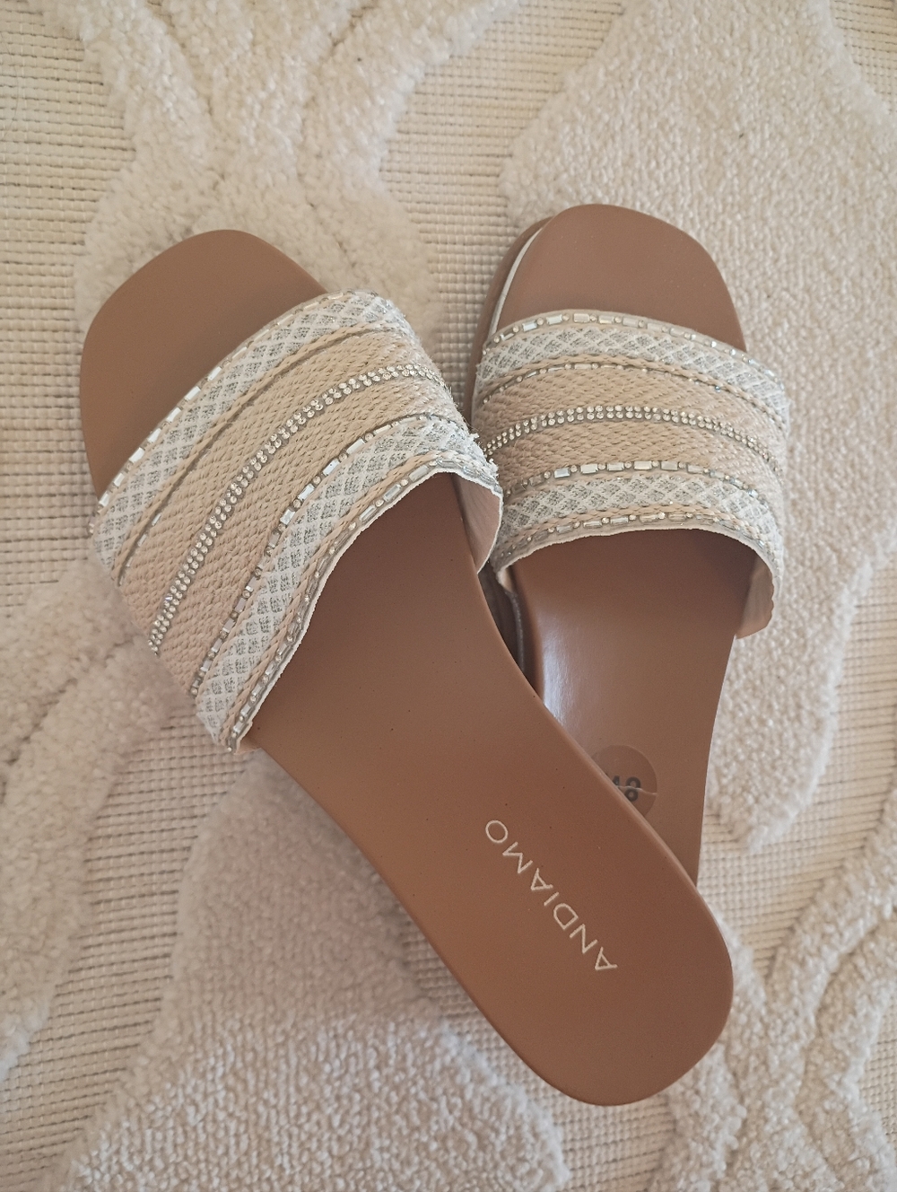 Women's Beige Embellished Slide Sandals
